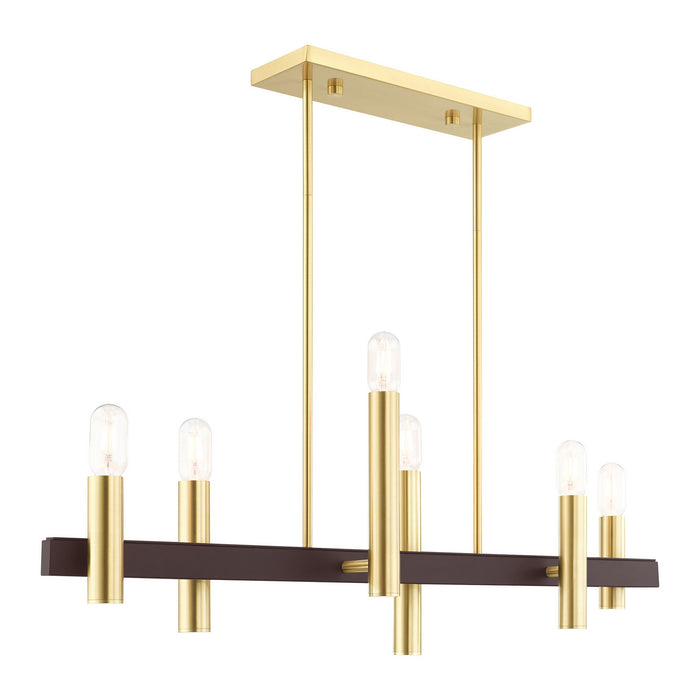 Six Light Chandelier from the Helsinki collection in Satin Brass with Bronze Accents finish