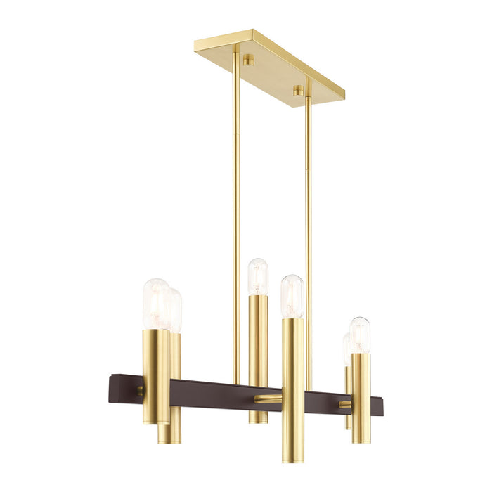 Six Light Chandelier from the Helsinki collection in Satin Brass with Bronze Accents finish