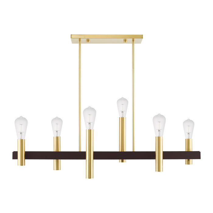 Six Light Chandelier from the Helsinki collection in Satin Brass with Bronze Accents finish