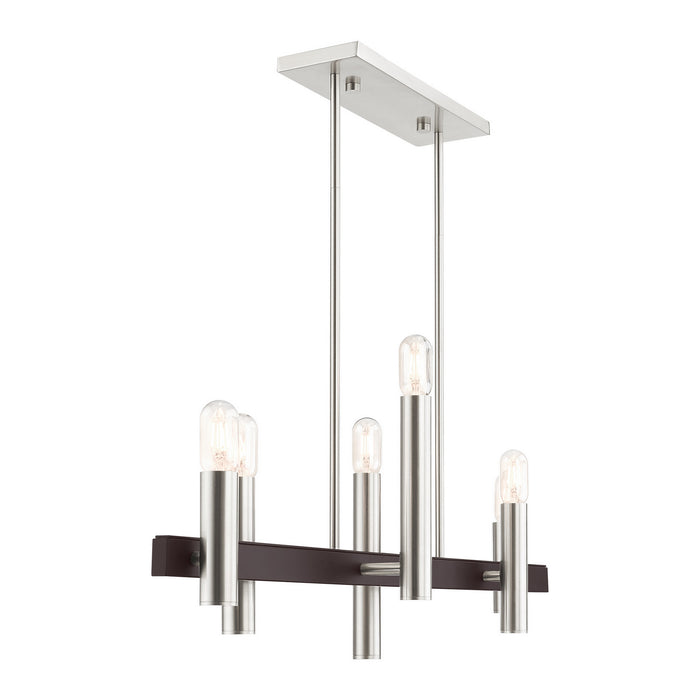 Six Light Chandelier from the Helsinki collection in Brushed Nickel with Bronze Accents finish