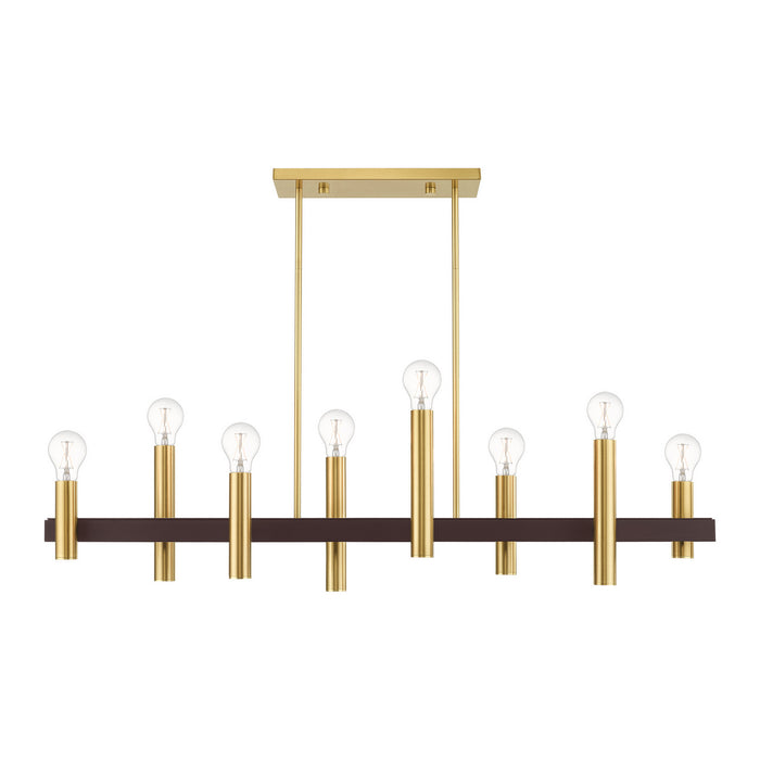 Eight Light Chandelier from the Helsinki collection in Satin Brass with Bronze Accents finish