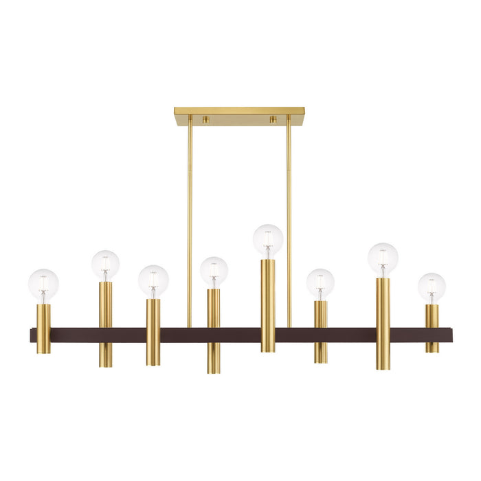 Eight Light Chandelier from the Helsinki collection in Satin Brass with Bronze Accents finish