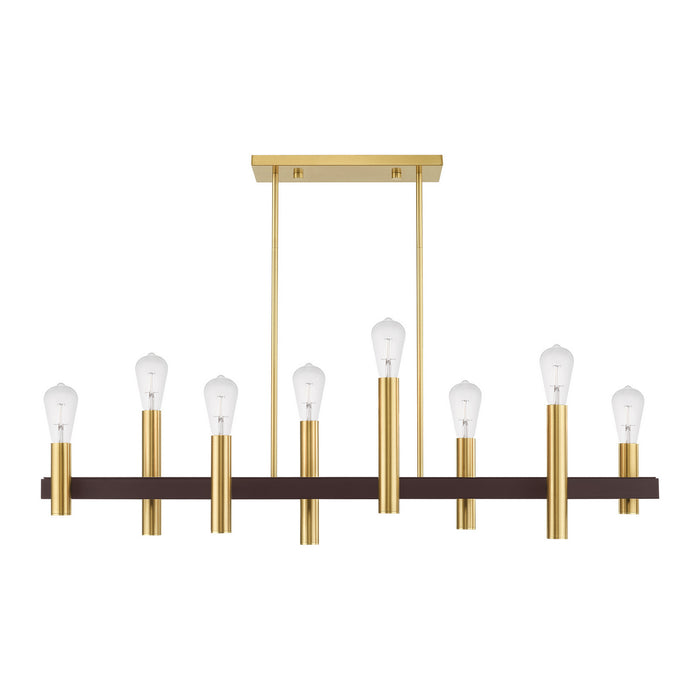 Eight Light Chandelier from the Helsinki collection in Satin Brass with Bronze Accents finish