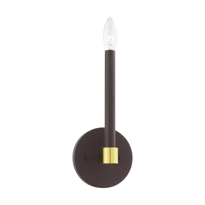 One Light Wall Sconce from the Karlstad collection in Bronze with Satin Brass Accents finish