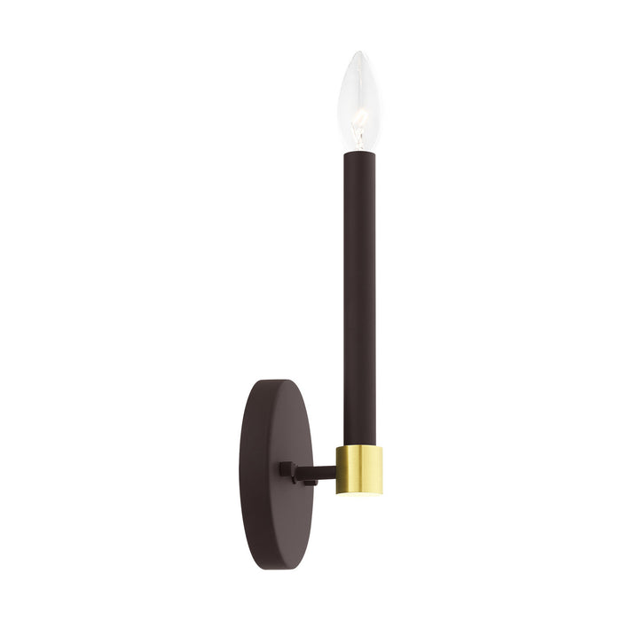 One Light Wall Sconce from the Karlstad collection in Bronze with Satin Brass Accents finish