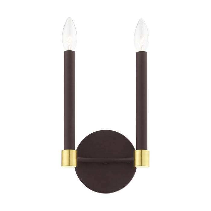 Two Light Wall Sconce from the Karlstad collection in Bronze with Satin Brass Accents finish