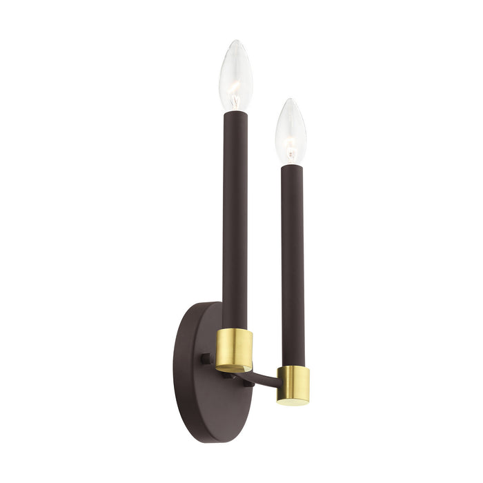 Two Light Wall Sconce from the Karlstad collection in Bronze with Satin Brass Accents finish