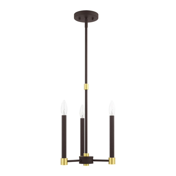 Three Light Chandelier from the Karlstad collection in Bronze with Satin Brass Accents finish