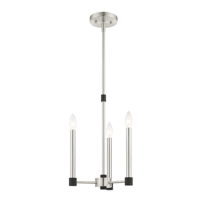 Three Light Chandelier from the Karlstad collection in Brushed Nickel with Satin Brass Accents finish