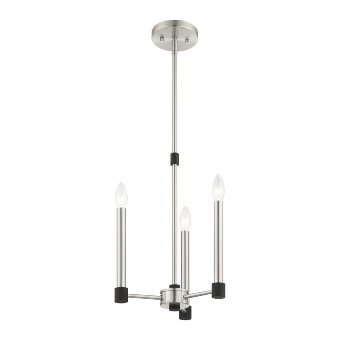 Three Light Chandelier from the Karlstad collection in Brushed Nickel with Satin Brass Accents finish