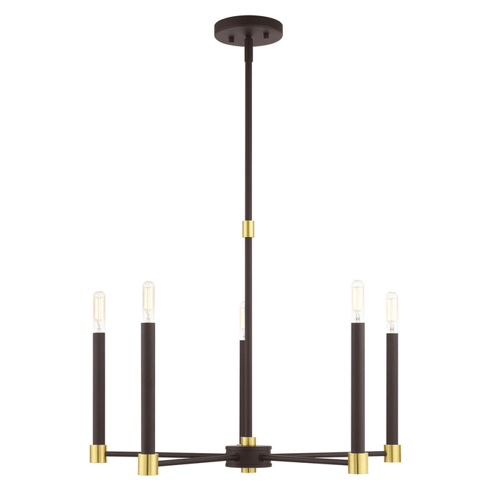 Five Light Chandelier from the Karlstad collection in Bronze with Satin Brass Accents finish