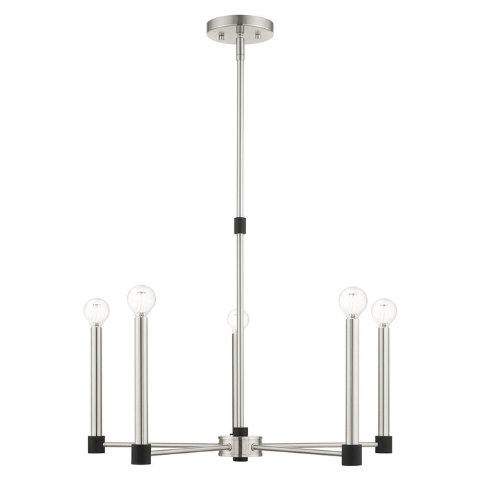 Five Light Chandelier from the Karlstad collection in Brushed Nickel with Satin Brass Accents finish
