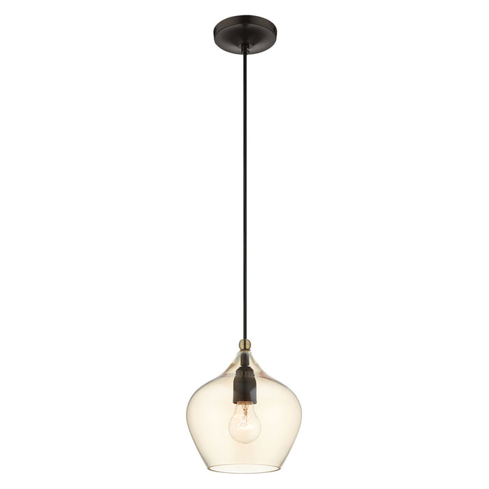 One Light Pendant from the Pendants collection in English Bronze with Antique Brass Accents finish