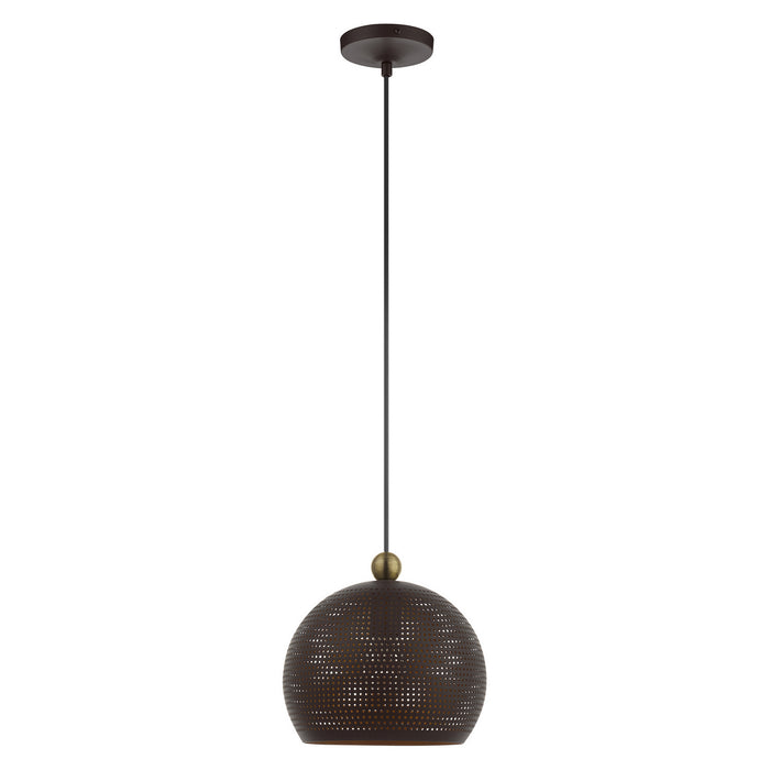 One Light Pendant from the Dublin collection in Bronze with Antique Brass Accents finish