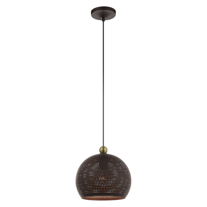 One Light Pendant from the Dublin collection in Bronze with Antique Brass Accents finish