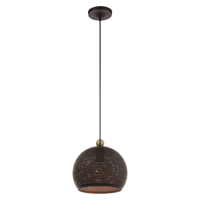 One Light Pendant from the Dublin collection in Bronze with Antique Brass Accents finish