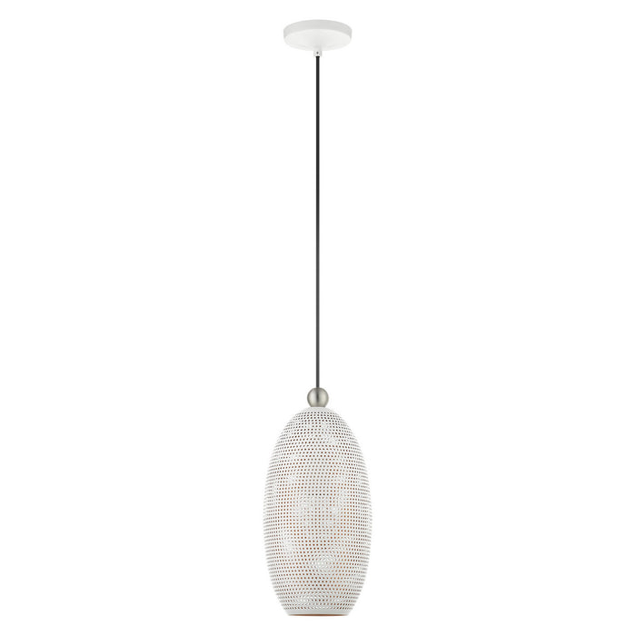 One Light Pendant from the Dublin collection in White with Brushed Nickel Accents finish