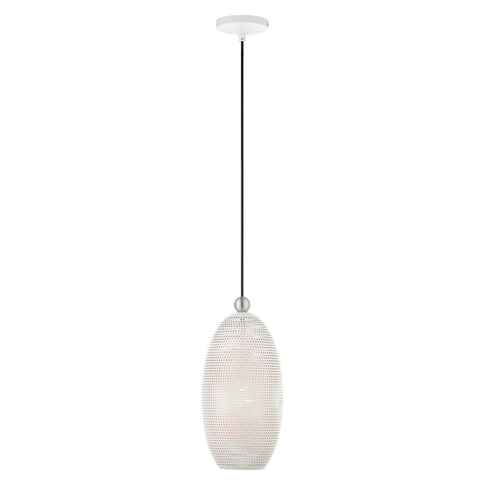 One Light Pendant from the Dublin collection in White with Brushed Nickel Accents finish