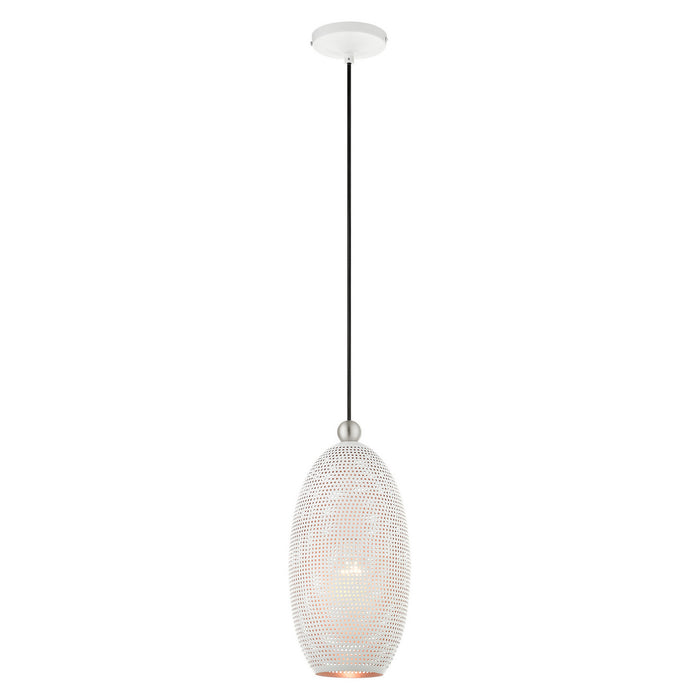 One Light Pendant from the Dublin collection in White with Brushed Nickel Accents finish