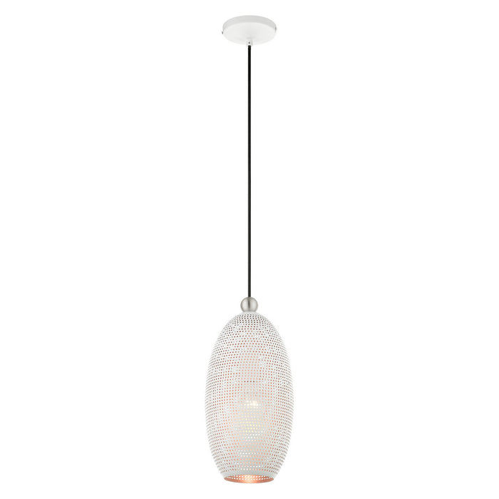 One Light Pendant from the Dublin collection in White with Brushed Nickel Accents finish