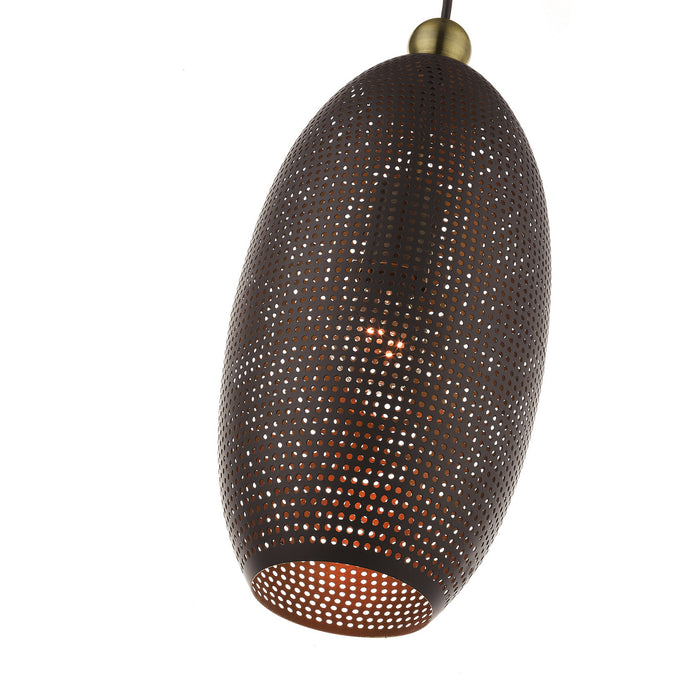 One Light Pendant from the Dublin collection in Bronze with Antique Brass Accents finish