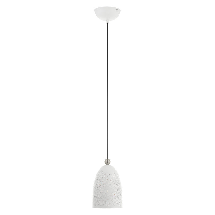 One Light Pendant from the Arlington collection in White with Brushed Nickel Accents finish