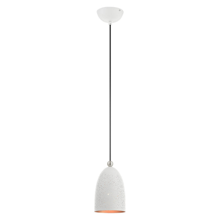 One Light Pendant from the Arlington collection in White with Brushed Nickel Accents finish