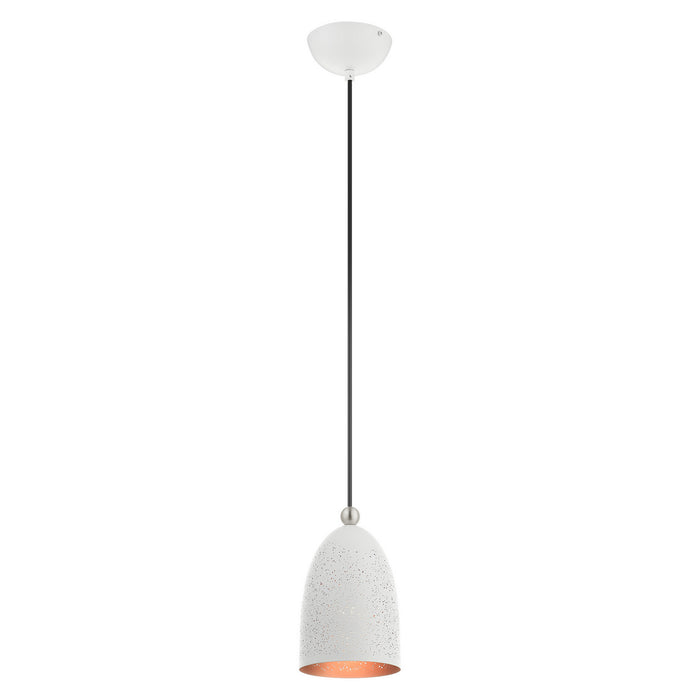 One Light Pendant from the Arlington collection in White with Brushed Nickel Accents finish