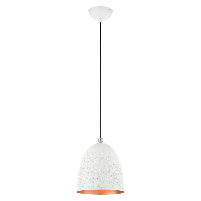 One Light Pendant from the Arlington collection in White with Brushed Nickel Accents finish