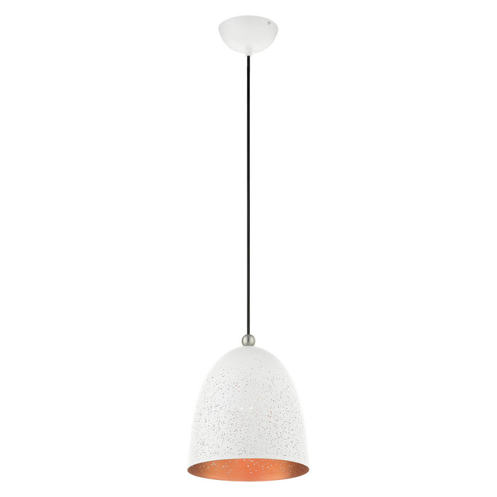 One Light Pendant from the Arlington collection in White with Brushed Nickel Accents finish