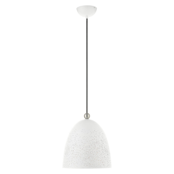 One Light Pendant from the Arlington collection in White with Brushed Nickel Accents finish