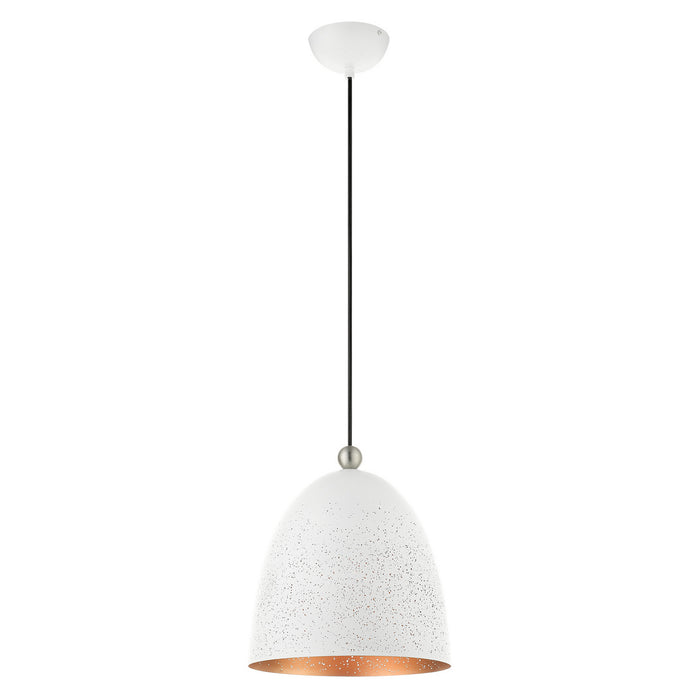 One Light Pendant from the Arlington collection in White with Brushed Nickel Accents finish