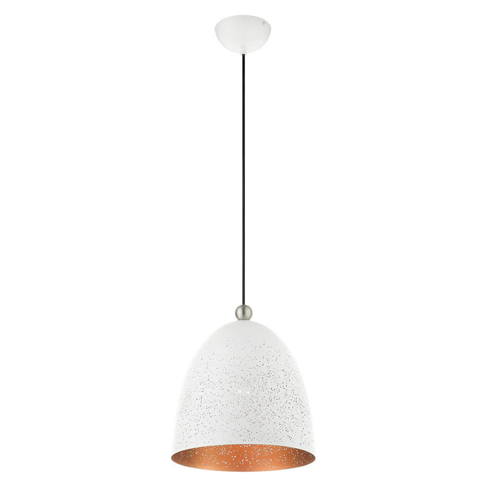 One Light Pendant from the Arlington collection in White with Brushed Nickel Accents finish