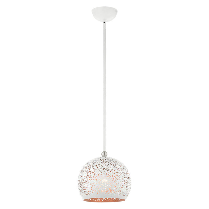 One Light Pendant from the Charlton collection in White with Brushed Nickel Accents finish