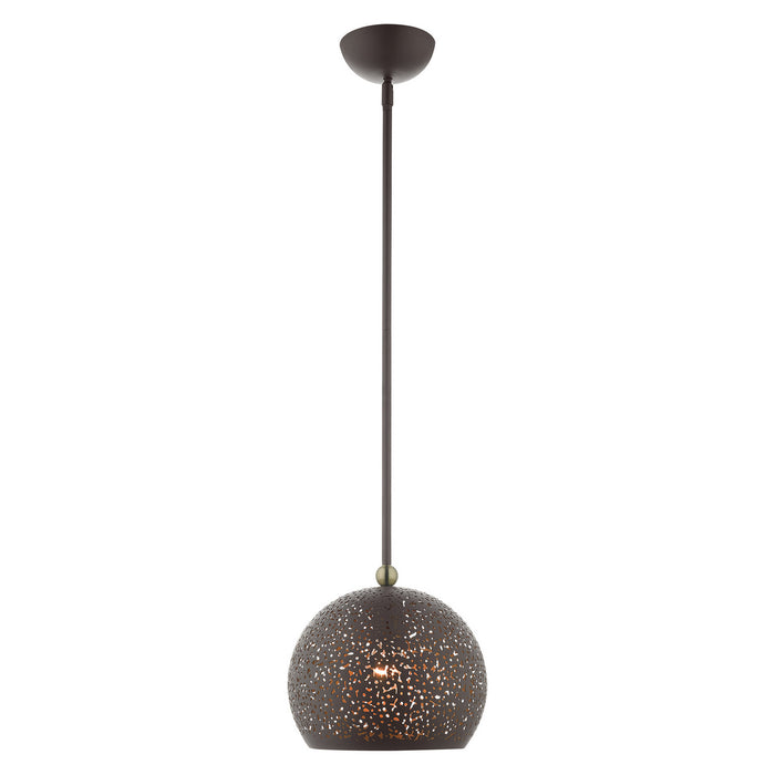 One Light Pendant from the Charlton collection in Bronze with Antique Brass Accents finish