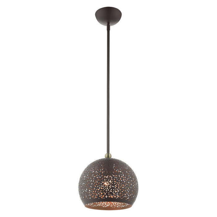 One Light Pendant from the Charlton collection in Bronze with Antique Brass Accents finish