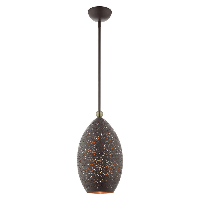 One Light Pendant from the Charlton collection in Bronze with Antique Brass Accents finish