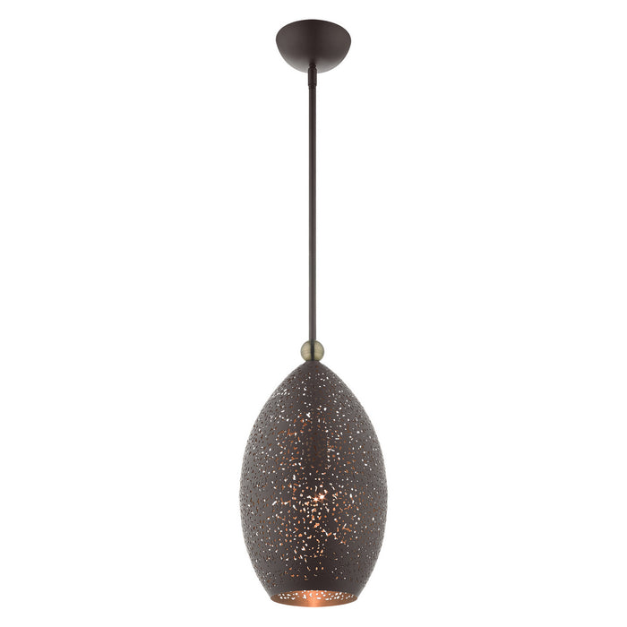 One Light Pendant from the Charlton collection in Bronze with Antique Brass Accents finish