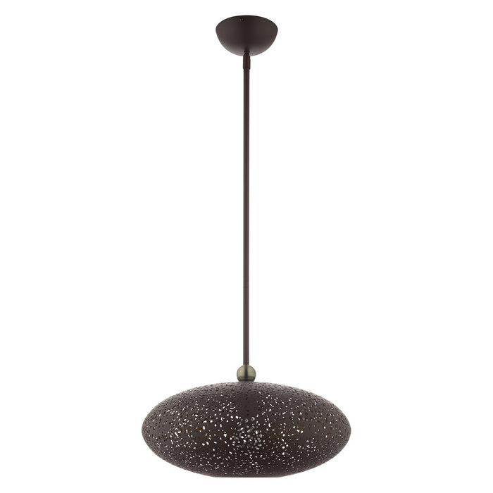 One Light Pendant from the Charlton collection in Bronze with Antique Brass Accents finish