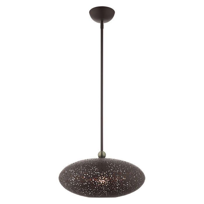 One Light Pendant from the Charlton collection in Bronze with Antique Brass Accents finish