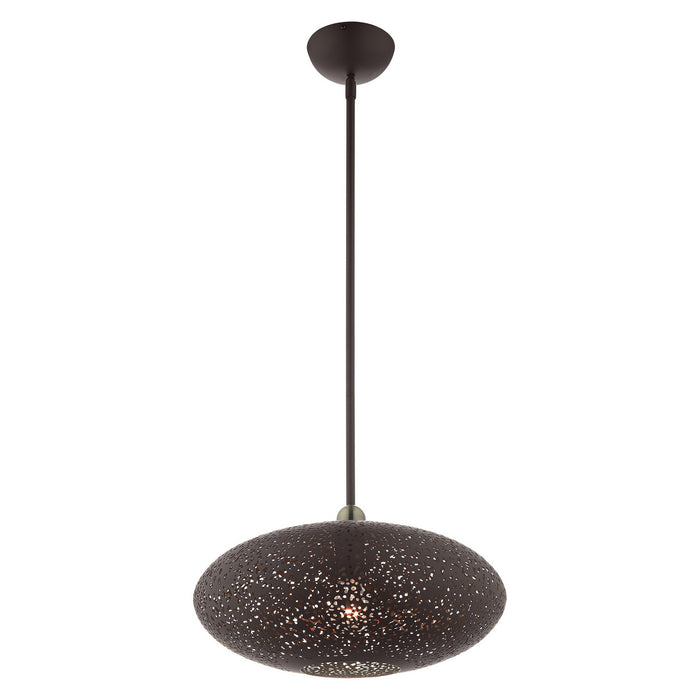 One Light Pendant from the Charlton collection in Bronze with Antique Brass Accents finish