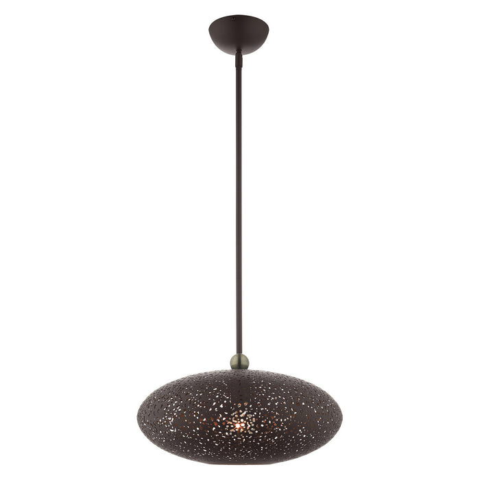 One Light Pendant from the Charlton collection in Bronze with Antique Brass Accents finish