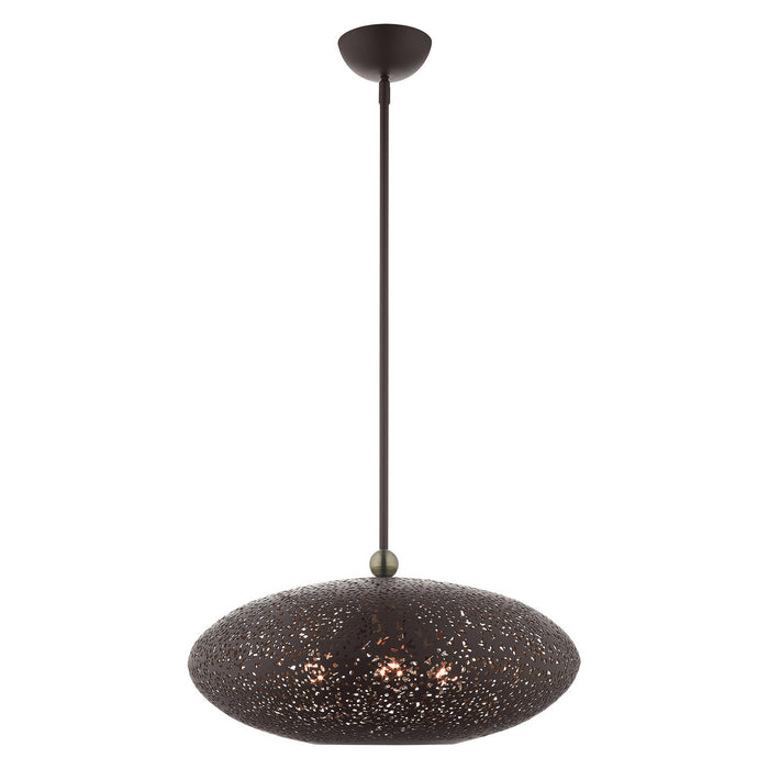 Three Light Pendant from the Charlton collection in Bronze with Antique Brass Accents finish