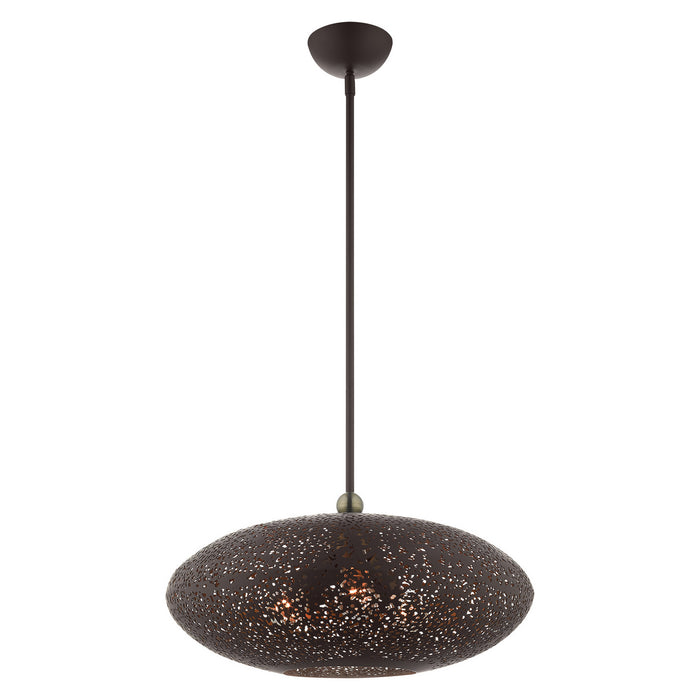 Three Light Pendant from the Charlton collection in Bronze with Antique Brass Accents finish