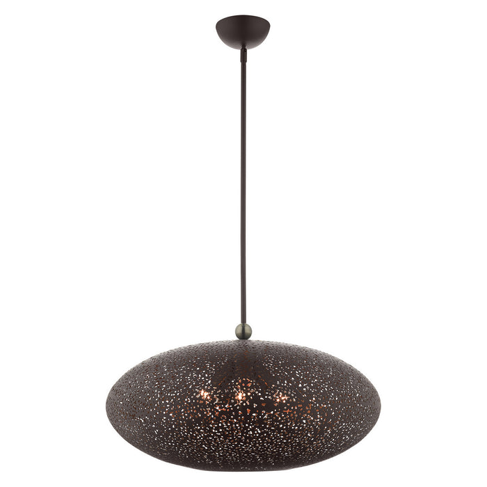 Three Light Pendant from the Charlton collection in Bronze with Antique Brass Accents finish