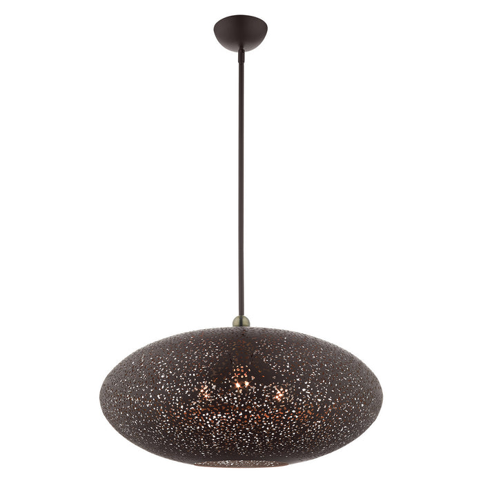 Three Light Pendant from the Charlton collection in Bronze with Antique Brass Accents finish