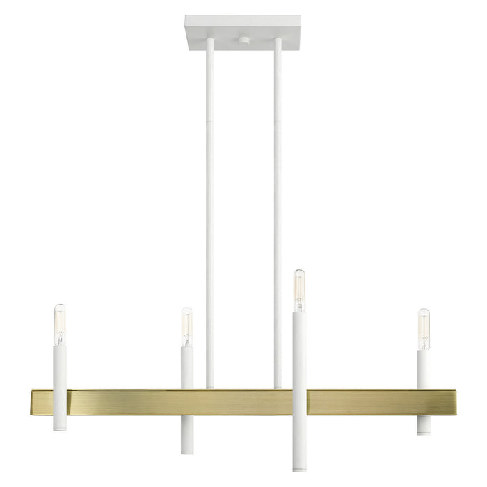 Four Light Chandelier from the Denmark collection in White with Antique Brass Accents finish