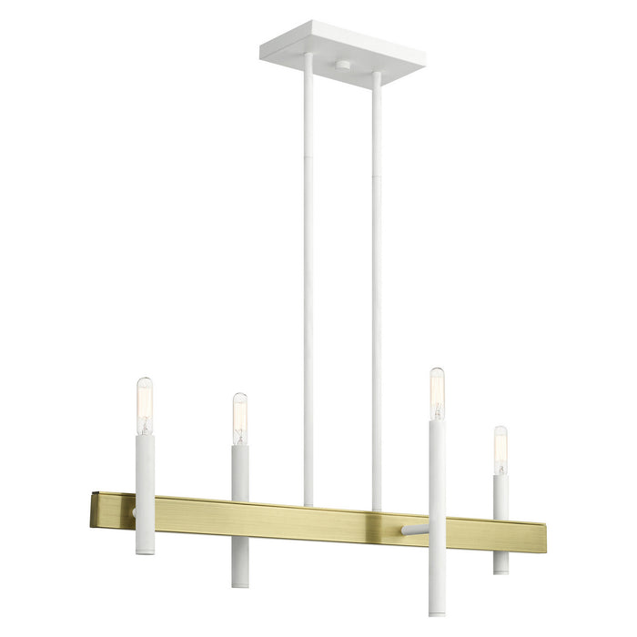 Four Light Chandelier from the Denmark collection in White with Antique Brass Accents finish