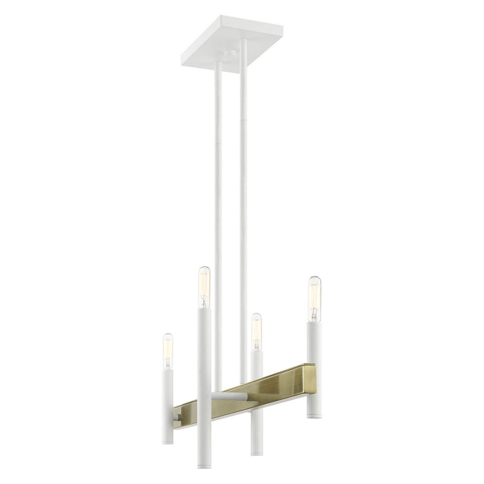 Four Light Chandelier from the Denmark collection in White with Antique Brass Accents finish