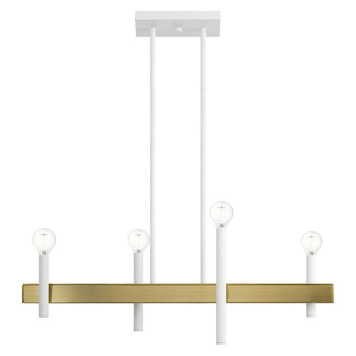 Four Light Chandelier from the Denmark collection in White with Antique Brass Accents finish